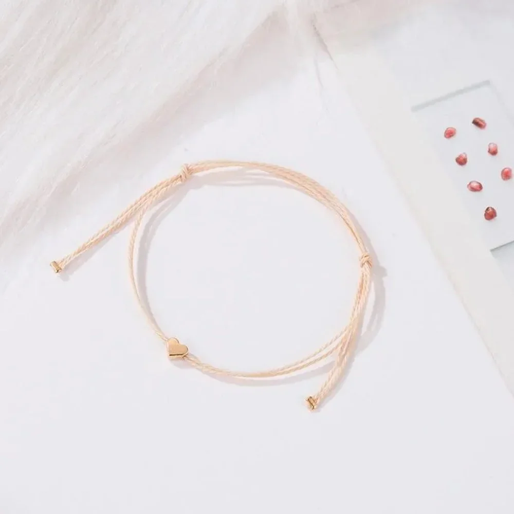 Minimalist Gold Heart Adjustable Slip Knot Rope Bracelet NEW - Picture 3 of 6